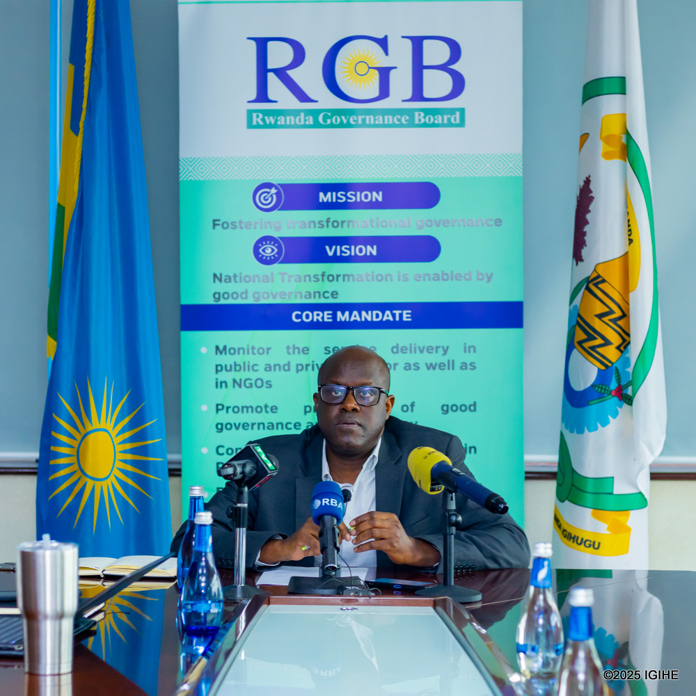 Dr. Usengumukiza Félicien, RGB's Deputy CEO, addresses a press conference on Friday, June 20, 2025.