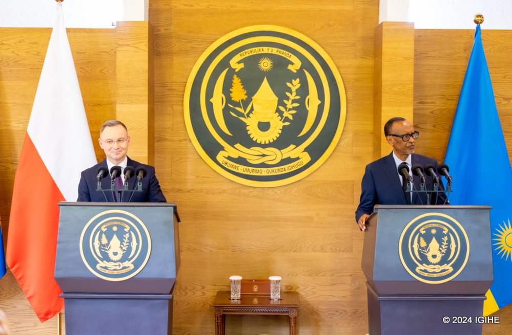 President Kagame and Polish counterpart during a joint press briefing on Wednesday, February 7, 2024.