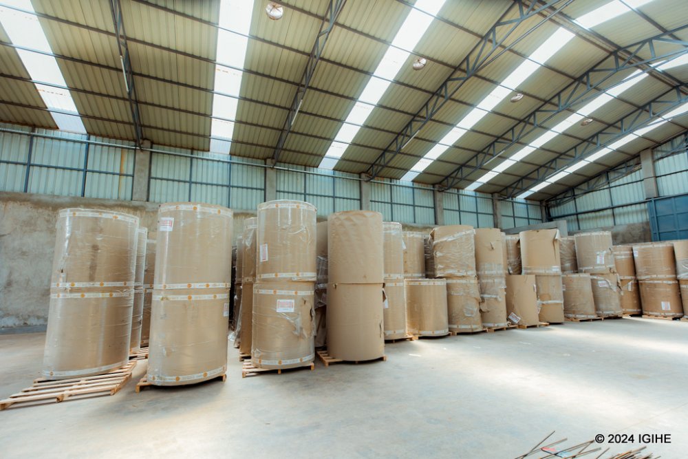 Somee of raw materials to be used in the production of corrugated boxes at the plant.