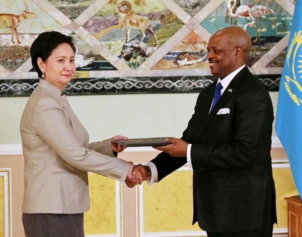 Ambassador William Nkurunziza presenting credential letters to her Excellency Gulshara Abdykalikova, the Secretary of State of Kazakhstan