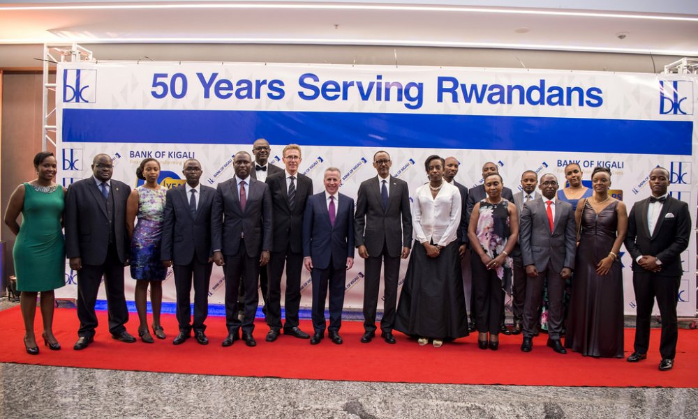 President Paul Kagame in a group photo with BK staff yesterday. 