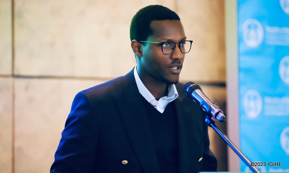 The First Secretary in Rwanda's Embassy to The Netherlands, Jean Hugues Mukama introducing panelists. 
