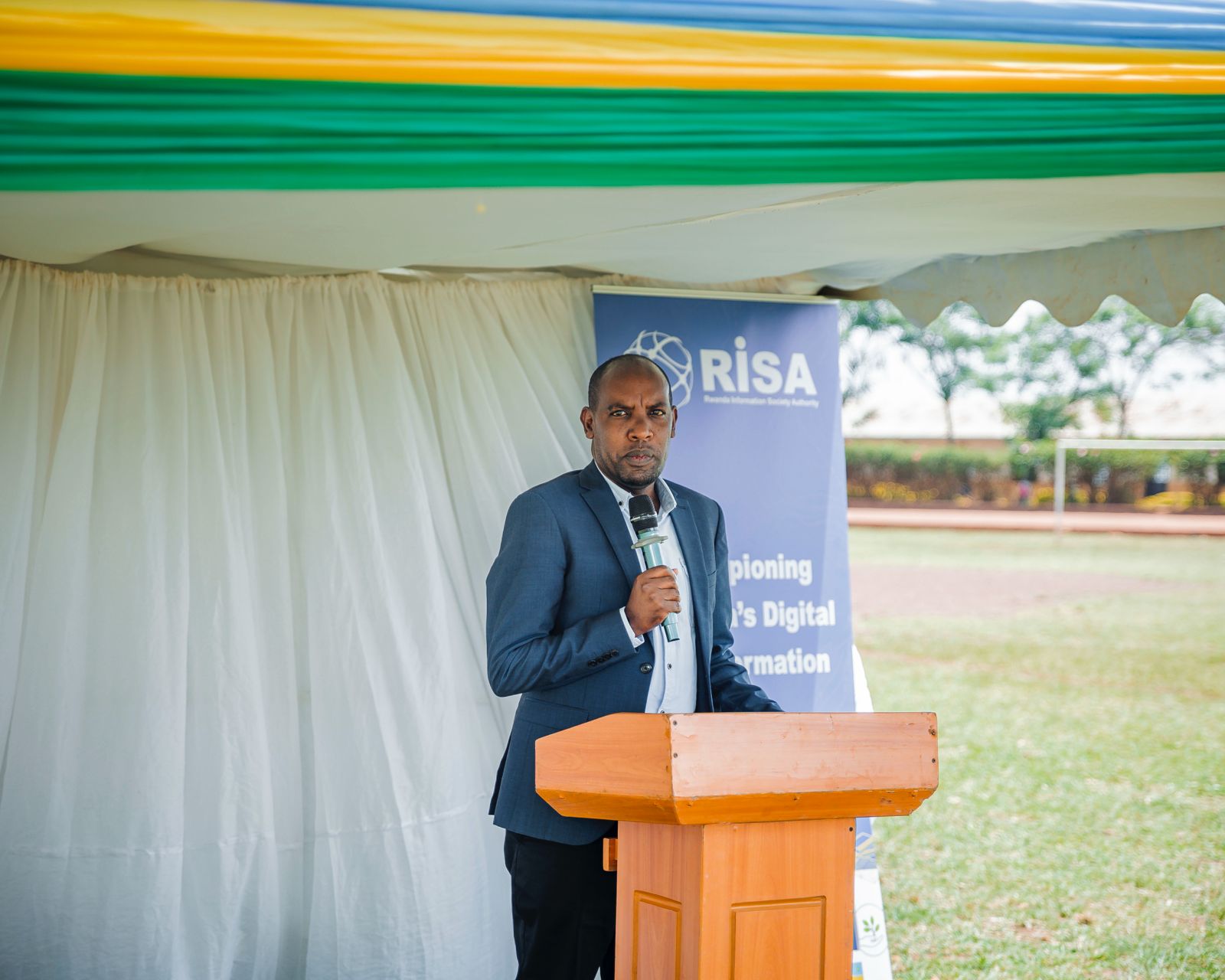 Gakire Bob, Permanent Secretary at the Ministry of Local Government at a recent event to re-equip Service Access Points. .