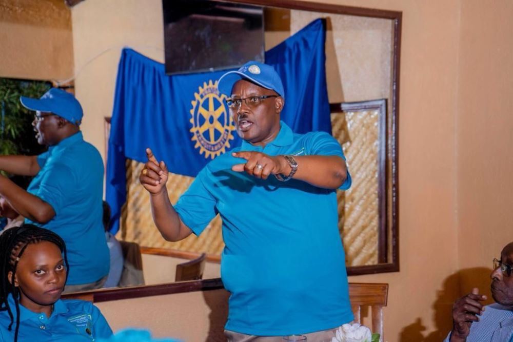 Past Assistant District Governor (PADG) Paul Masterjerb Birungi reminding new Rotarians that one of the best choice made in their life is 'TO SERVE THE COMMUNITY'.