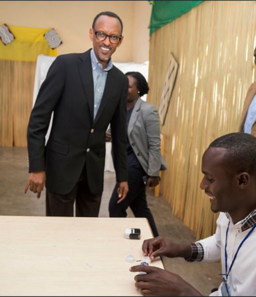 President Kagame smiles after he voted