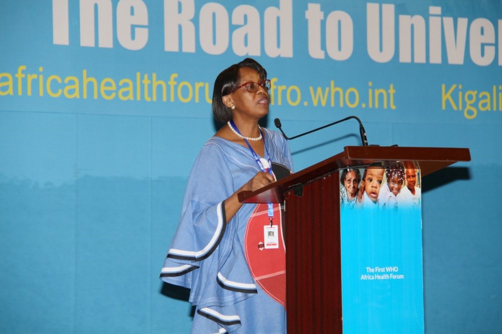 World Health Organization (WHO)'s regional director for Africa Matshidiso Moeti speaks during WHO's first Africa health forum in Kigali, capital of Rwanda, June 27, 2017. (Xinhua/Lyu Tianran)