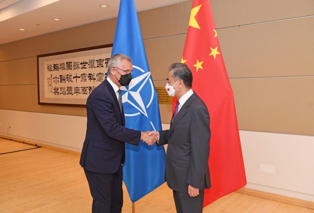 Chinese State Councilor and Foreign Minister Wang Yi (R) meets with NATO Secretary General Jens Stoltenberg on the sidelines of the 77th session of the UN General Assembly in New York, the United States, Sept. 22, 2022. (Xinhua/Li Rui)