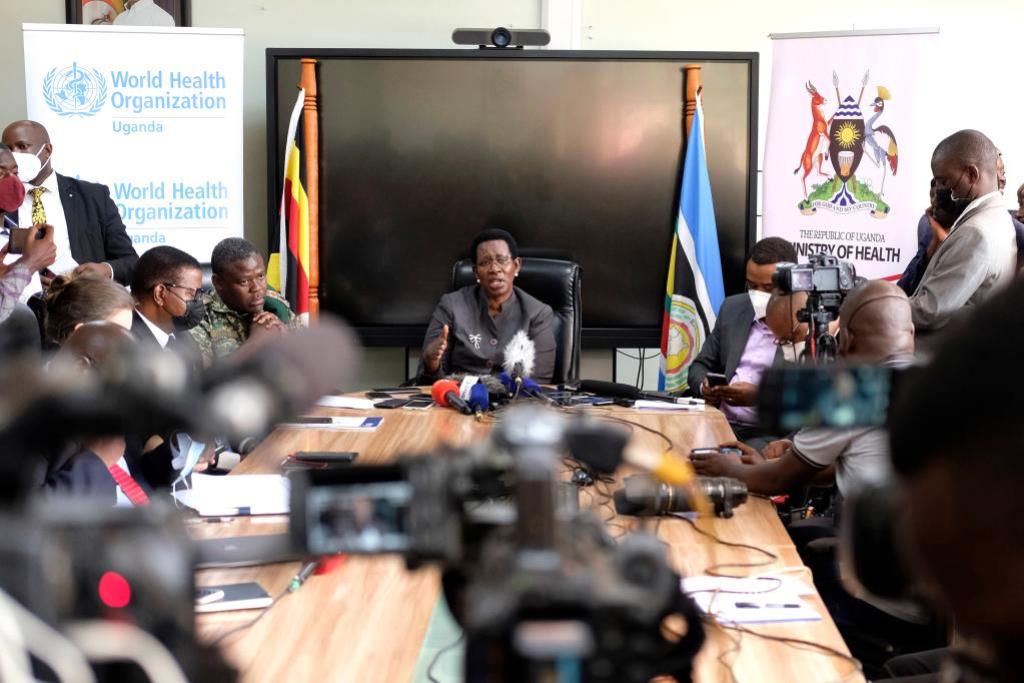 Ugandan Ministry of Health holds a press conference in Kampala, Uganda, Sept. 20, 2022. (Photo by Hajarah Nalwadda/Xinhua)
