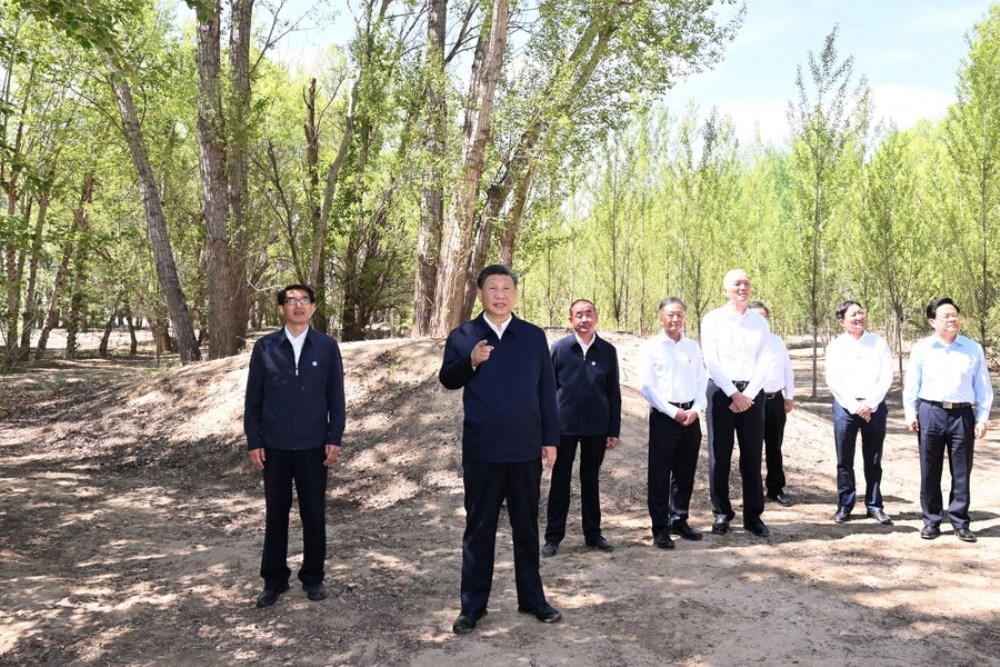 General Secretary of the Communist Party of China Central Committee Xi Jinping, also Chinese president and chairman of the Central Military Commission, visits a state forestry area in Linhe District of Bayannur, north China's Inner Mongolia Autonomous Region, June 6, 2023. (Xinhua/Xie Huanchi)