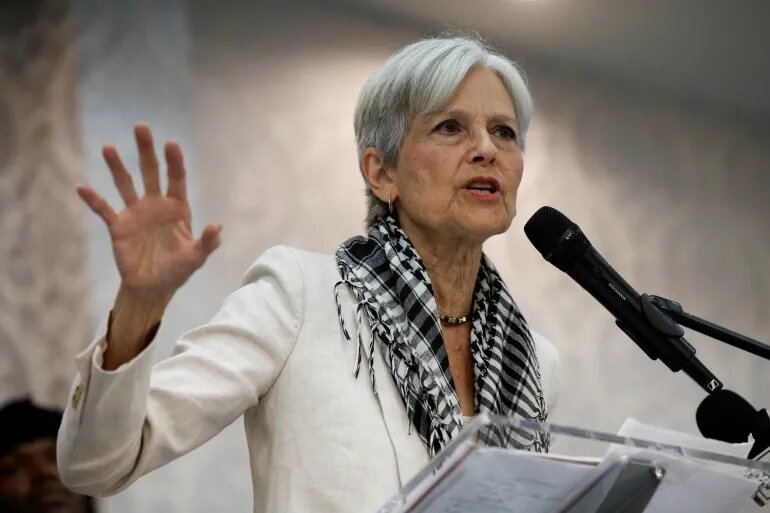 Green Party presidential candidate Jill Stein speaks during a rally in Dearborn, Michigan, US, October 6, 2024.
