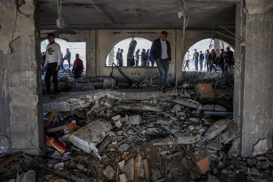 One of the buildings destroyed in an Israeli bombing in the center of the southern Gaza Strip city of Khan Younis, on January 2, 2025.