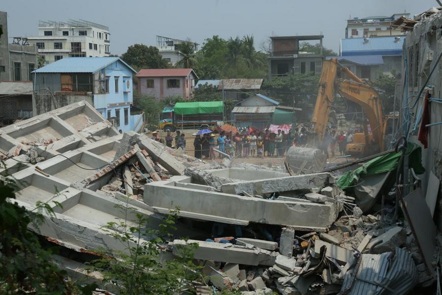 This photo shows rescue operations underway in Mandalay, Myanmar, March 29, 2025.