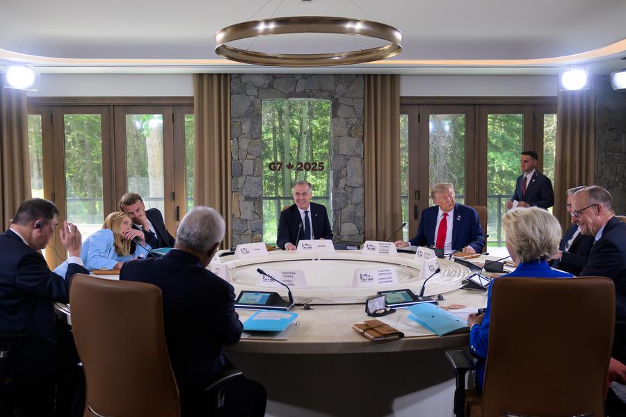 The Group of Seven (G7) and Europe Union leaders attend a session during the G7 summit in Kananaskis in the province of Alberta, Canada, June 16, 2025. (Government of Canada/Handout via Xinhua)