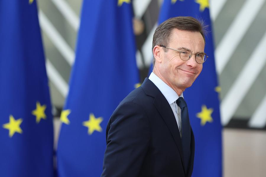 Sweden's Prime Minister Ulf Kristersson arrives at the venue of a special European Union (EU) summit in Brussels, Belgium, Feb. 1, 2024.