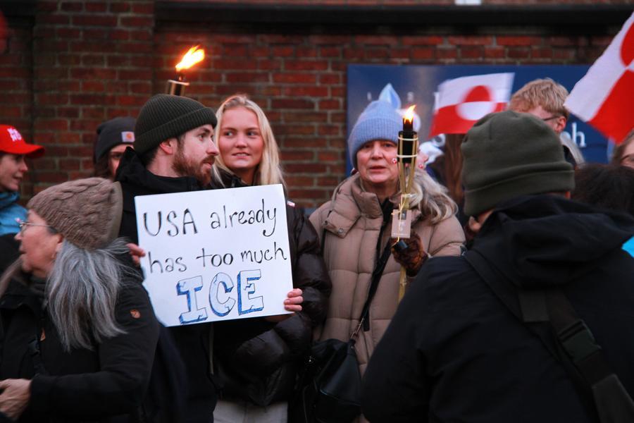 People participate in a protest against U.S. plans on Greenland in Copenhagen, Denmark, January 14, 2026.