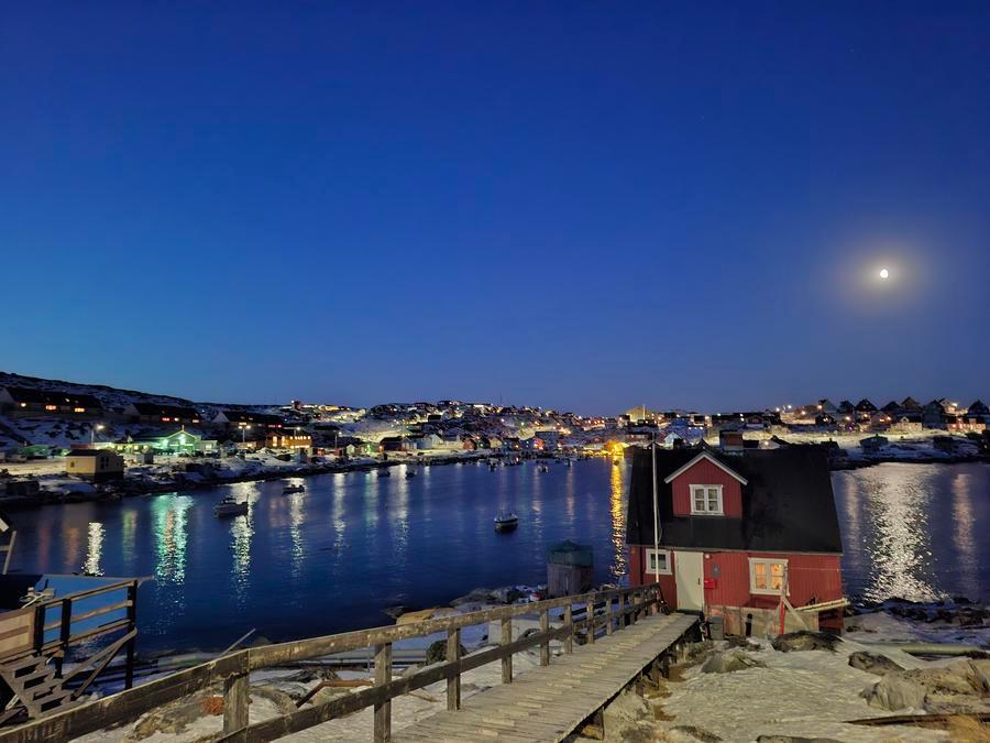 This photo taken on January 7, 2026 shows the scenery of Aasiaat, Greenland, an autonomous territory of Denmark.