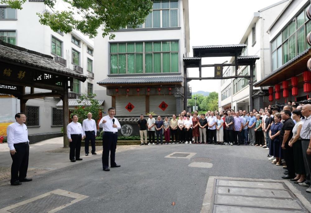 Xi Jinping, general secretary of the Communist Party of China Central Committee, visits Lizu Village while inspecting Yiwu City of Jinhua, east China's Zhejiang Province, Sept. 20, 2023. Xi visited a village and an international trade market in Yiwu City of Jinhua to learn about the development of local distinctive industries, and the efforts in promoting rural revitalization and boosting foreign trade and high-quality development. (Xinhua/Li Xueren)