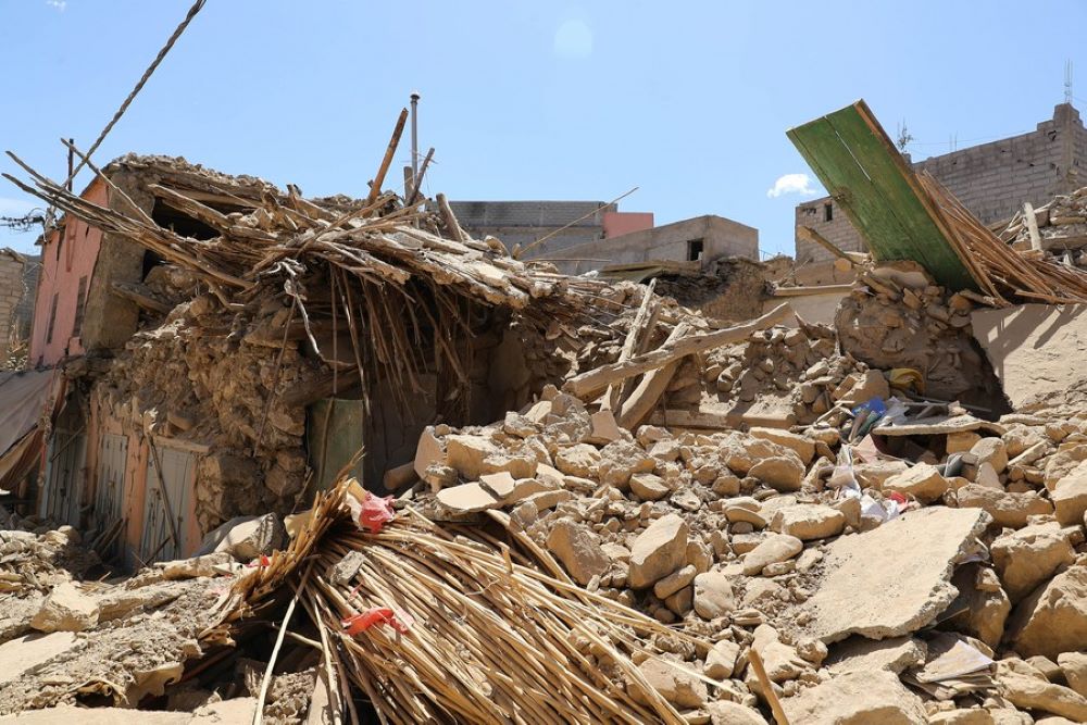 This photo shows a damaged building near the epicenter at Amizmiz Village in Morocco, Sept. 10, 2023.(Xinhua/Wang Dongzhen)