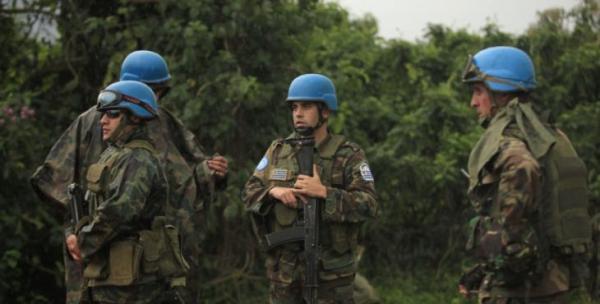 UN peacekeepers patrol at Kibumba in eastern Congo.