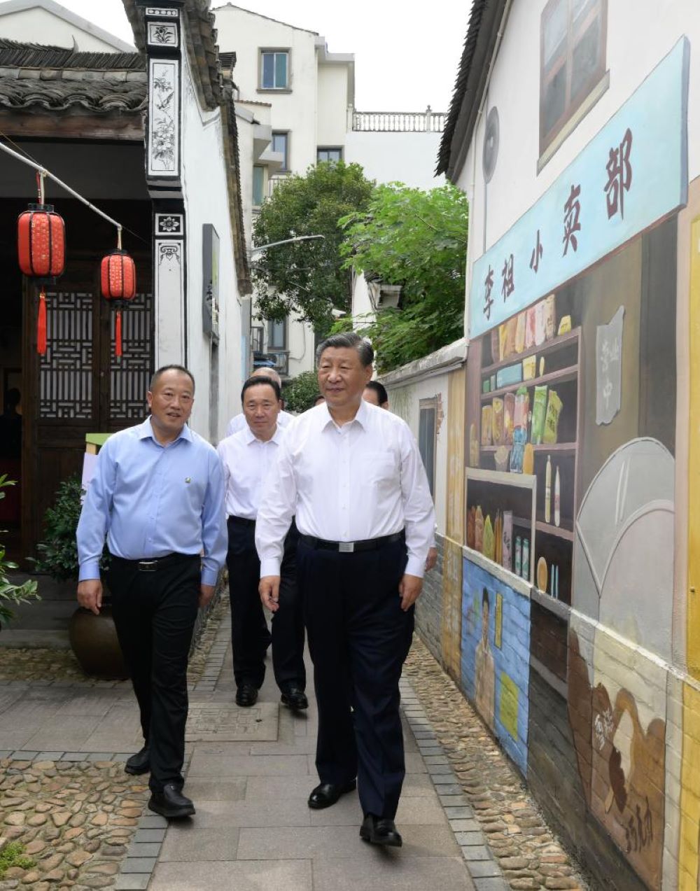 Xi Jinping, general secretary of the Communist Party of China Central Committee, visits Lizu Village while inspecting Yiwu City of Jinhua, east China's Zhejiang Province, Sept. 20, 2023. Xi visited a village and an international trade market in Yiwu City of Jinhua to learn about the development of local distinctive industries, and the efforts in promoting rural revitalization and boosting foreign trade and high-quality development. (Xinhua/Li Xueren)