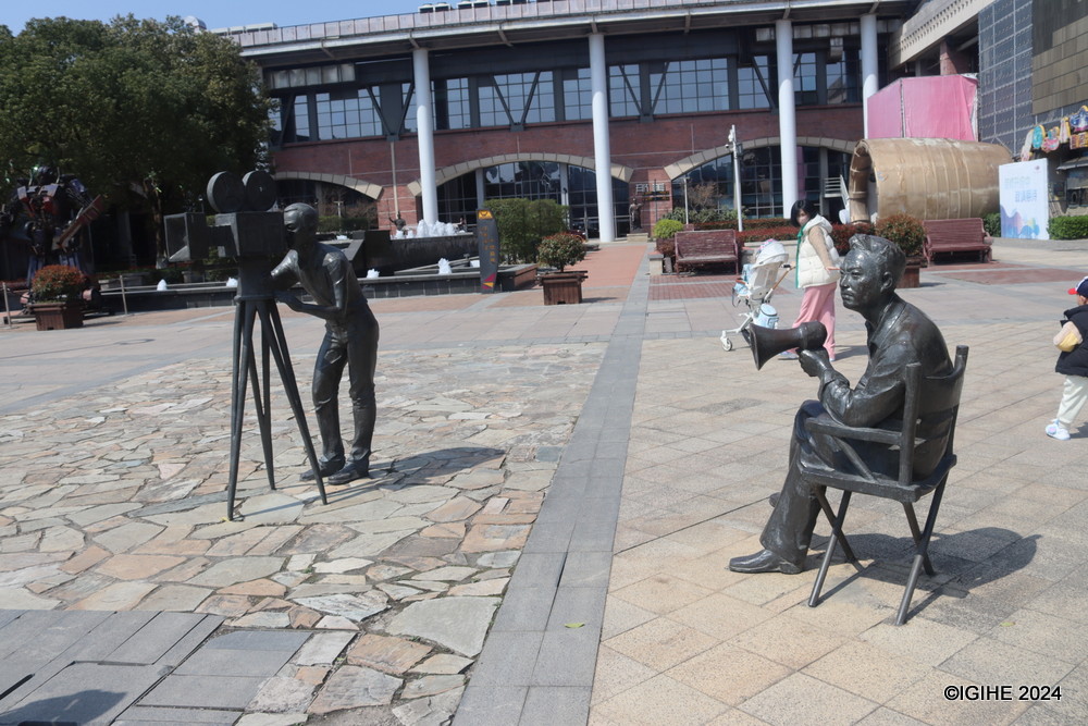 Monuments showcasing the film production process are seen at the park