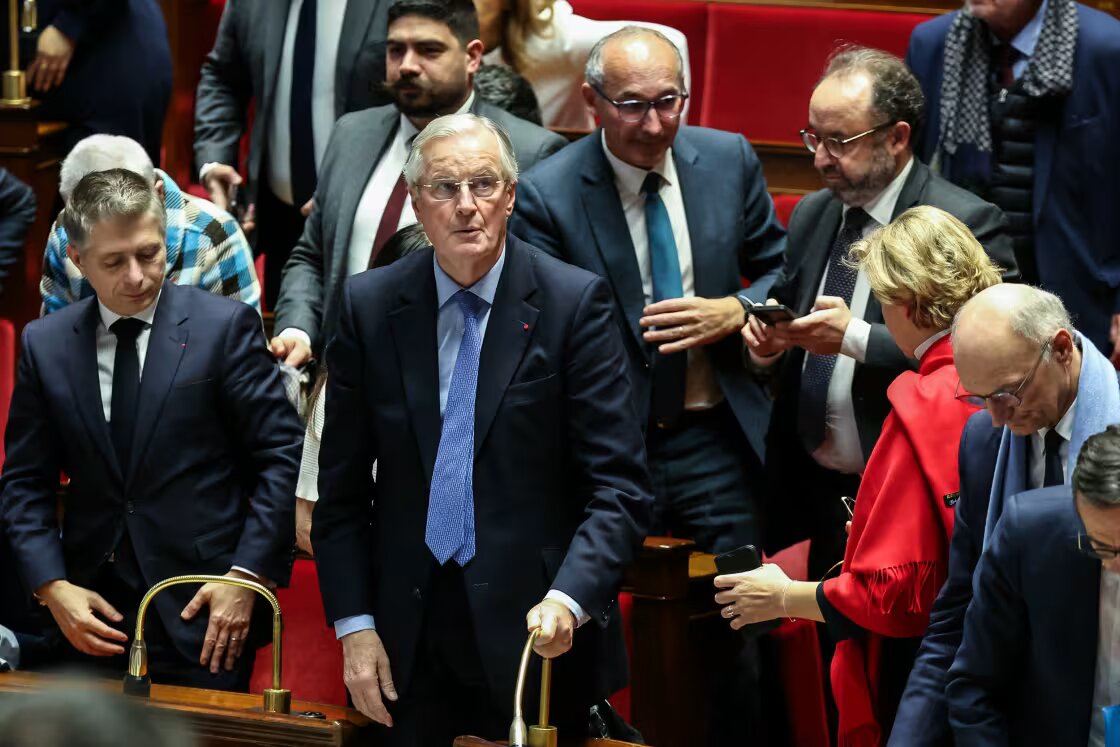 French Prime Minister Michel Barnier reacts Wednesday after losing a no-confidence vote in the National Assembly in Paris.
