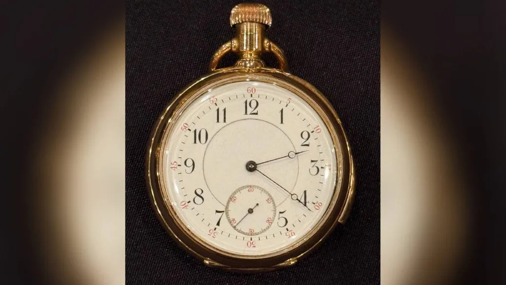 The watch's hands stopped at 02:20, the moment the Titanic slipped beneath the Atlantic.