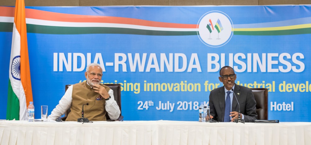 President Kagame with Premier Narendra Modi during the India-Rwanda Business Forum