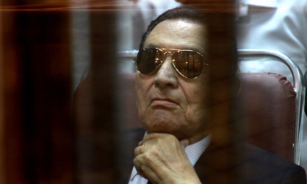 Hosni Mubarak at a court hearing in April 2014. The former Egyptian president has been freed from a military hospital where he had been held since 2012.