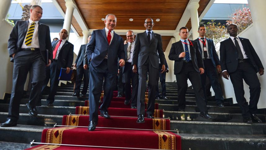 Israel Prime Minister Benjamin Netanyahu and President Paul Kagame in Kigali, Rwanda. 