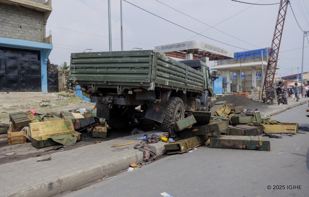 Abandoned FARDC military equipment was found scattered across the streets.