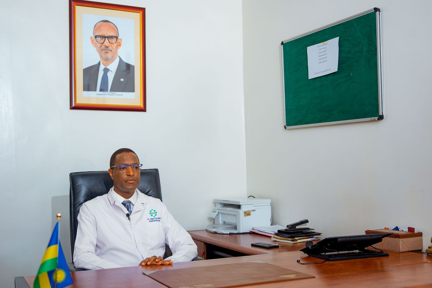 Dr. Edgar Kalimba, Deputy CEO in charge of Medical Services at King Faisal Hospital Rwanda (KFHR), in his office in Kacyiru.