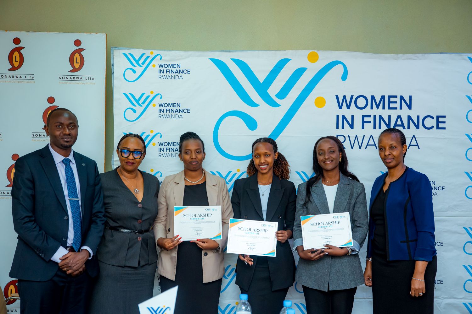 Esther Mugisha, Ingrid Isimbi, and Chantal Ikirenga received scholarships to pursue CISI professional qualifications.