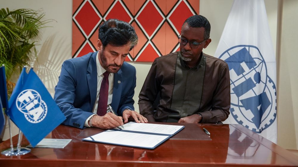 FIA President Mohammed Ben Sulayem (L) signed the UAOA Charter along with Rwanda's Minister of Sports, Richard Nyirishema (R).