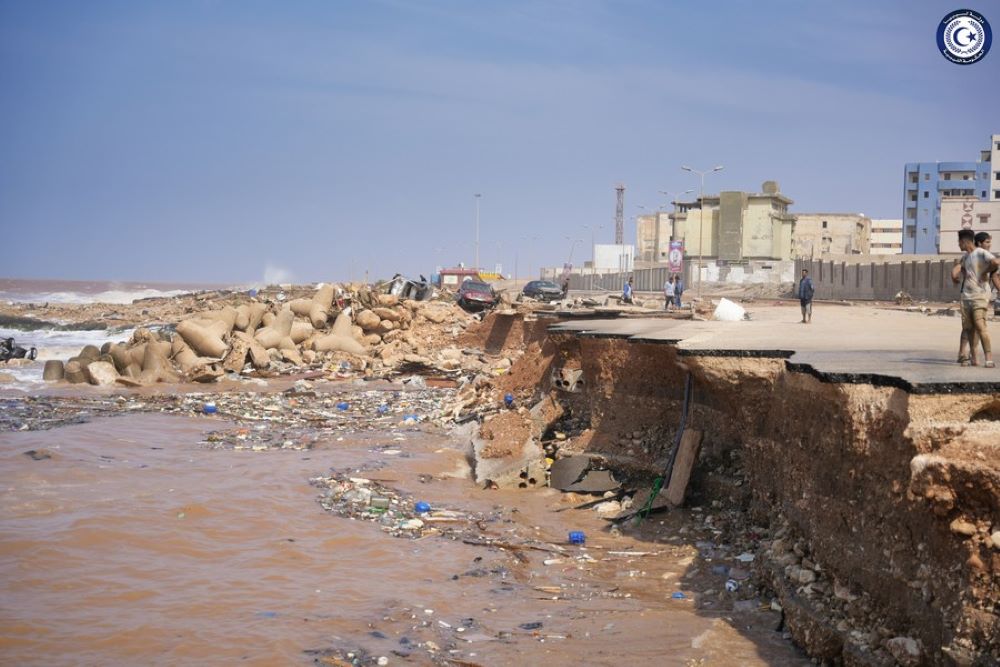 Photo taken on Sept. 11, 2023 shows a flood-affected area in Derna, Libya. (The eastern-based government of Libya/Handout via Xinhua)