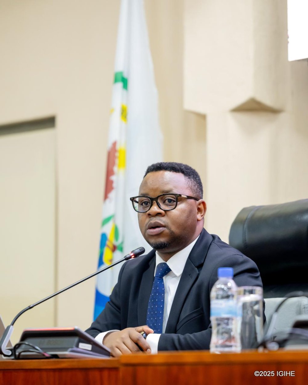 The Minister of State in the Ministry of ICT and Innovation, Yves Iradukunda, makes his presentation in the Senate.