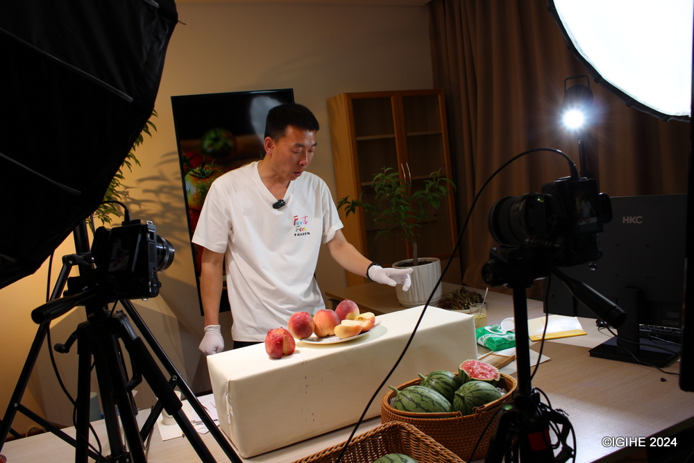 A farmer at the college during a live streaming session.