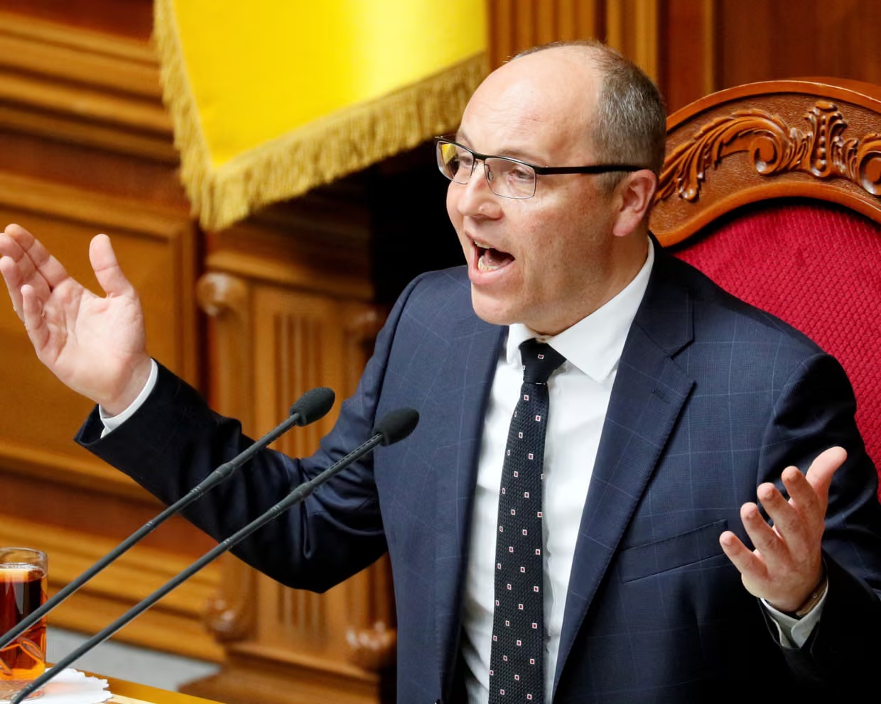 Andriy Parubiy speaking in the Ukrainian parliament in May 2019. He was shot dead in the western city of Lviv on Saturday., August 30, 2025.