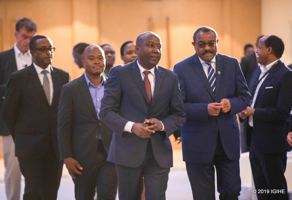 Prime Minister, Dr. Edouard Ngirente with Hailemariam Desalegn, the former Ethiopian Prime Minister