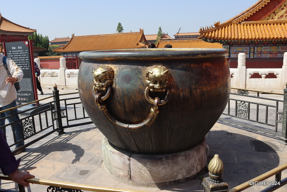 Golden vases placed throughout the Forbidden City served to hold water for fire emergencies.