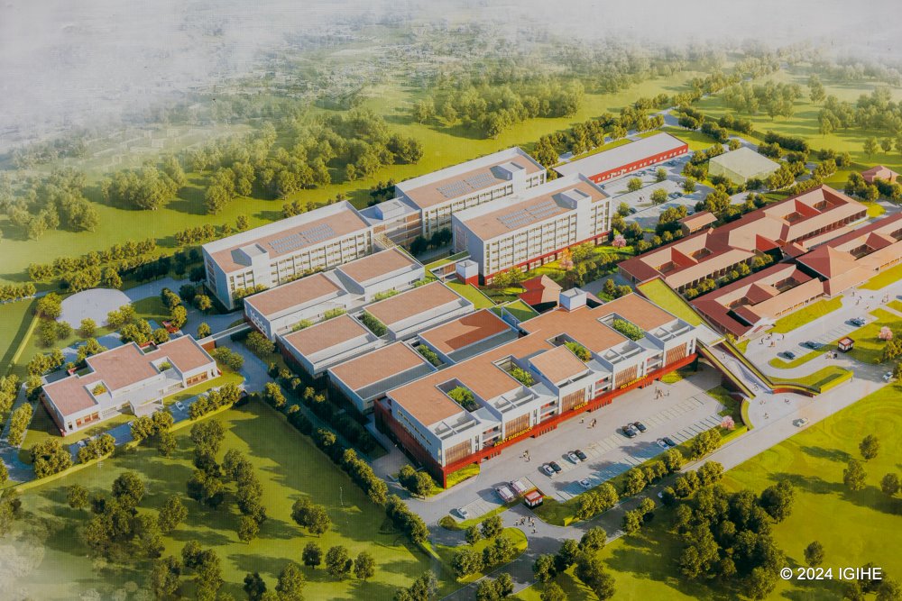 The artistic impression of the hospital undergoing renovation and expansion.