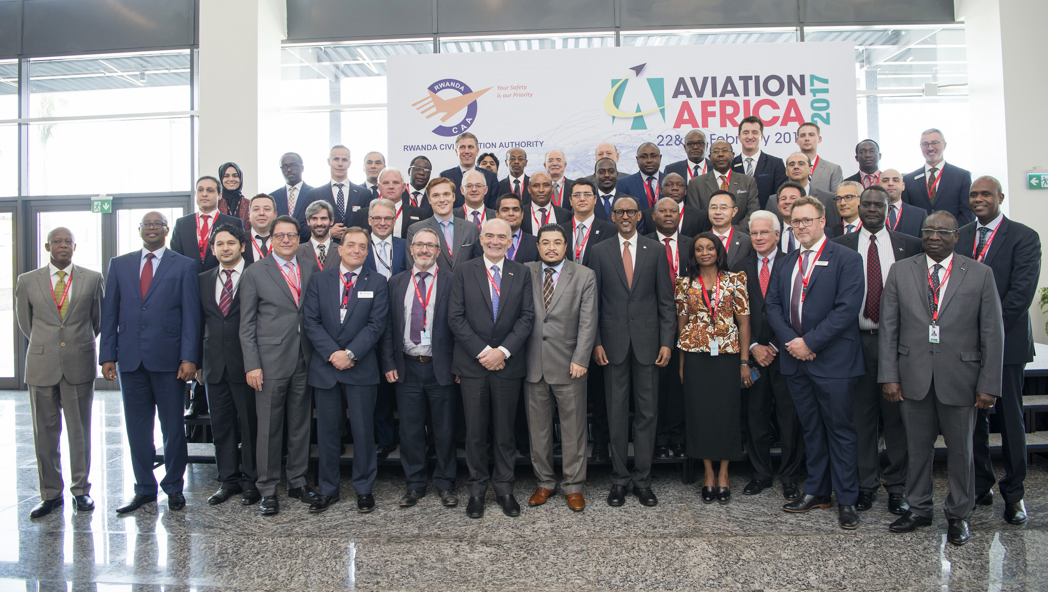 President Paul Kagame in a group photo with participants of Aviation Africa Conference taking place at the Kigali Convention Center. 