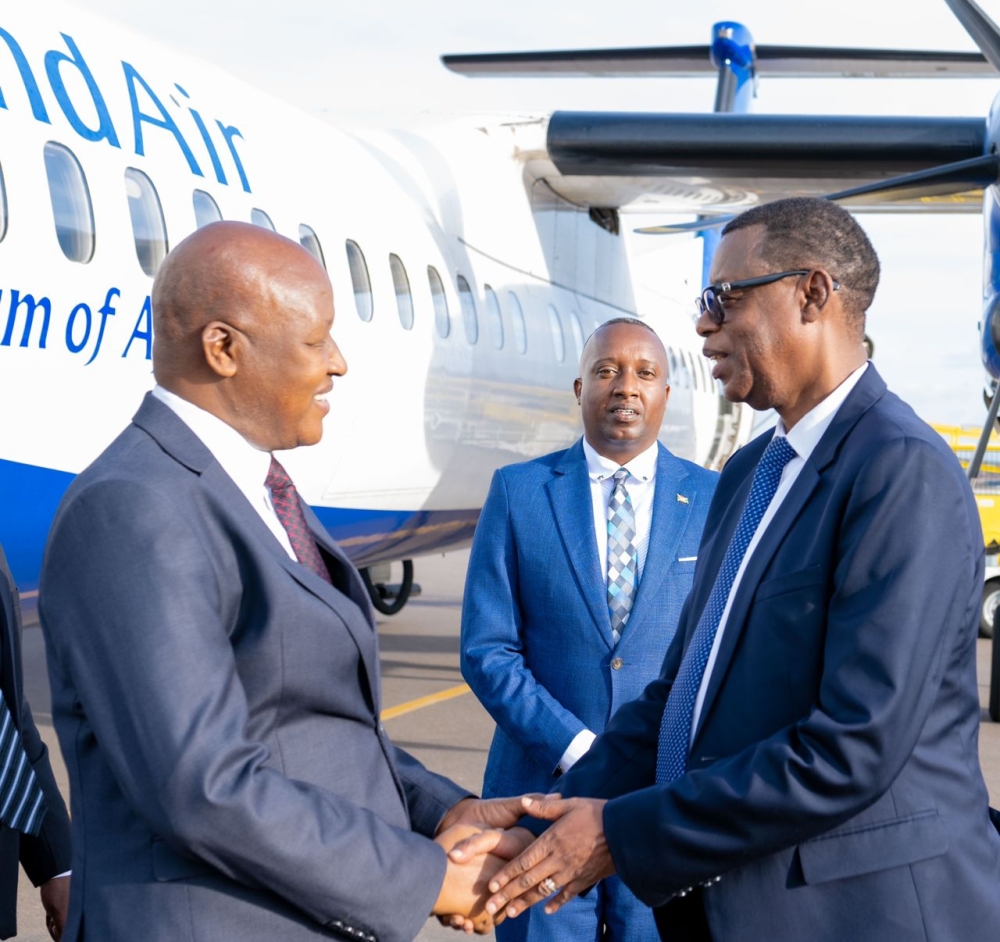 Vice President of Burundi, Prosper Bazombanza, received a warm welcome from State Minister James Kabarebe upon his arrival at Kigali International Airport on Wednesday, November 1.