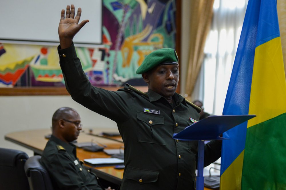 Cpt. Gerard Ntaganira taking the oath as judge in military court