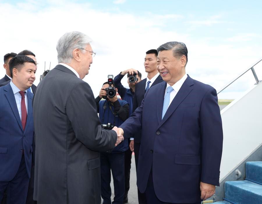 Chinese President Xi Jinping arrives in Astana, Kazakhstan, July 2, 2024, for the 24th Meeting of the Council of Heads of State of the Shanghai Cooperation Organization, and a state visit to Kazakhstan at the invitation of Kazakh President Kassym-Jomart Tokayev. (Xinhua/Ju Peng)