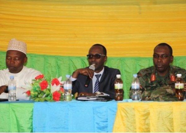 Governor Munyentwali (in the middle) was among officials attending the meeting that brought together the military, police, Southern Province local leaders and Islamic faith leaders on security concerns.
