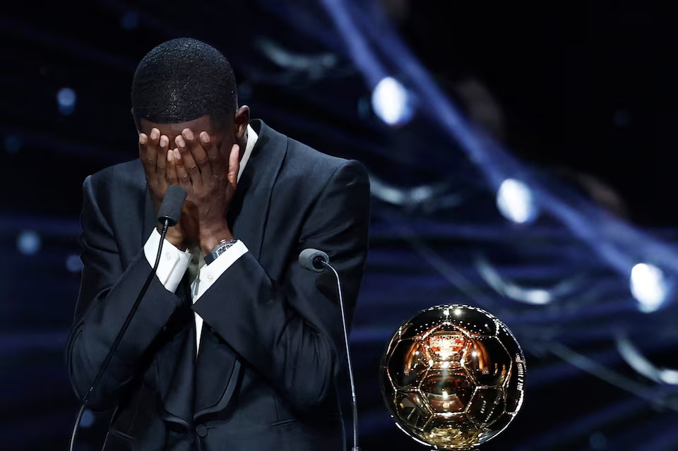 Dembele, who received the award from Brazilian legend Ronaldinho, was visibly moved on stage.