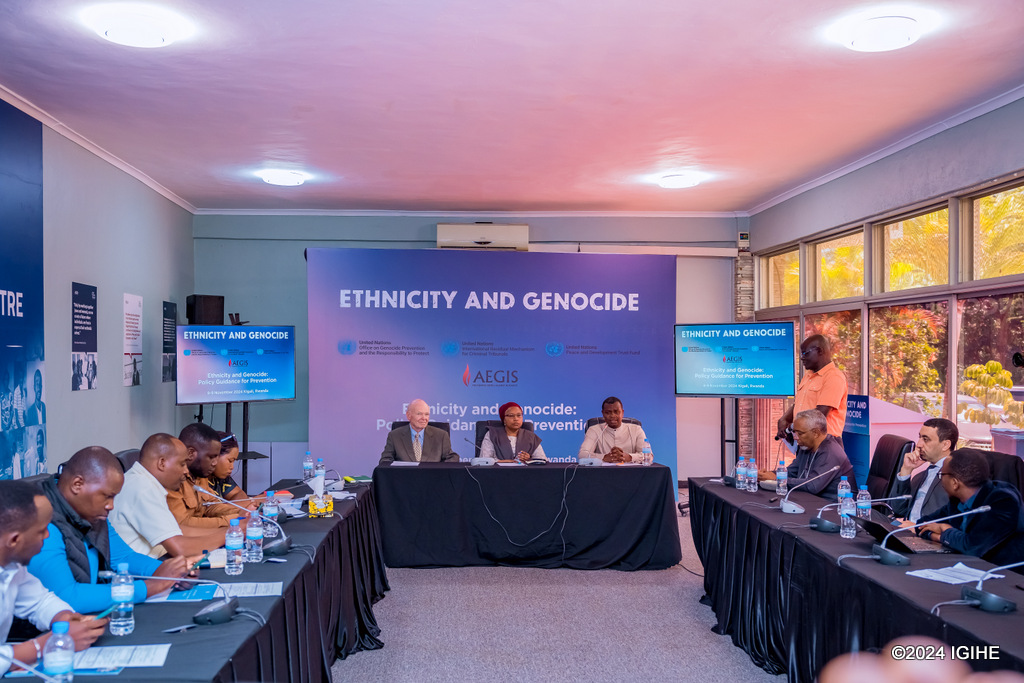L-R: Professor Gregory Stanton, the United Nations (UN) Under-Secretary-General and Special Adviser on the Prevention of Genocide, Alice Wairimu Nderitu and Freddy Mutanguha, CEO of the Aegis Trust and Director of the Kigali Genocide Memorial at the press conference.