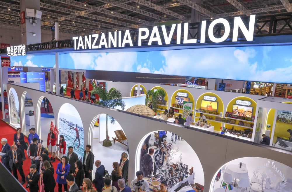 This photo taken on Nov. 5, 2024 shows the Tanzania Pavilion during the seventh China International Import Expo (CIIE) in east China's Shanghai. (Xinhua/Yin Gang)