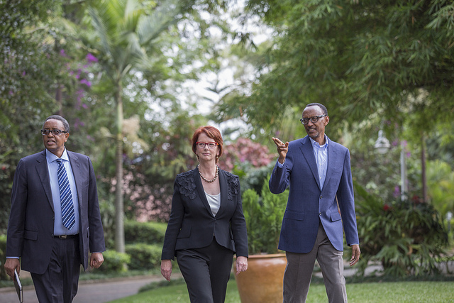 Education Minister Prof. Silas Lwakabamba, Julia Gillard, Chairperson of Global Partnership for Education and President Kagame